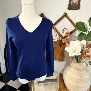 Lord & Taylor Deep Blue V-Neck Sweater